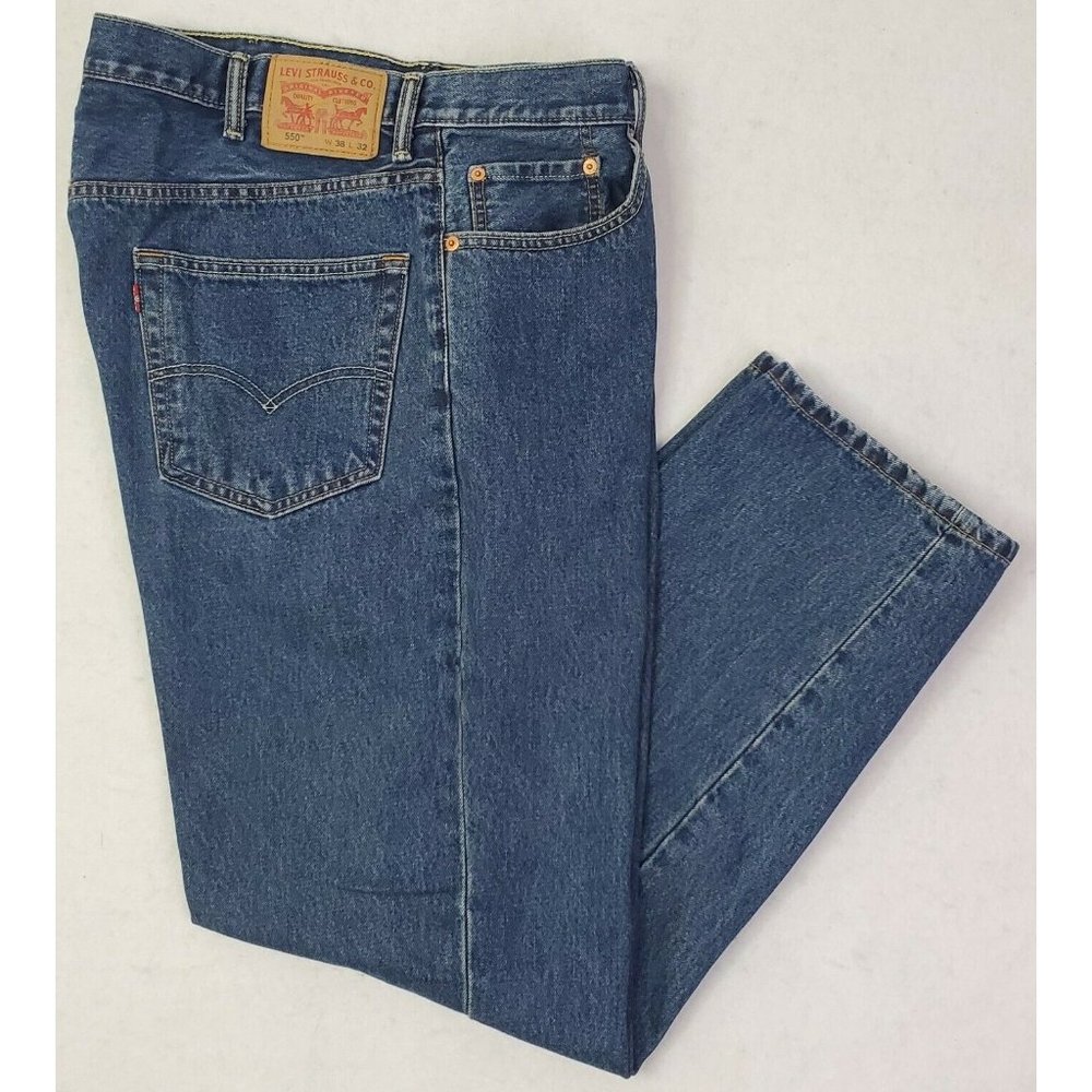 Levis 550 Relaxed Tapered Leg Jeans 38x32 Men NM Dark Wash Red Tab 2 Tone Stitch